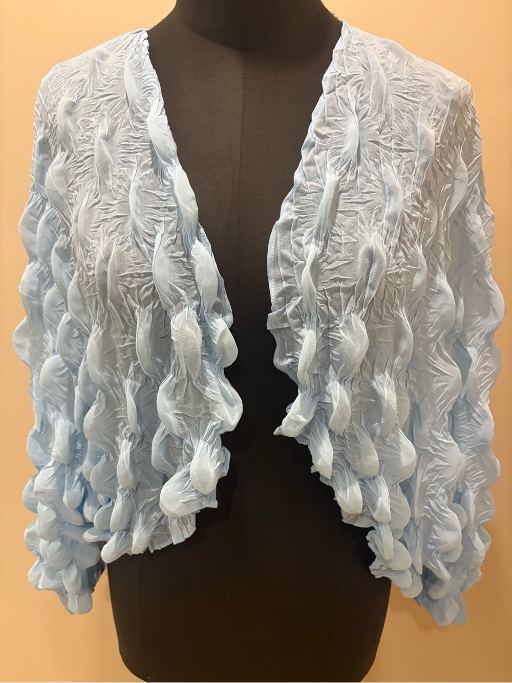 Brand new hand pleated Light Blue Textured Open-Front cardigan